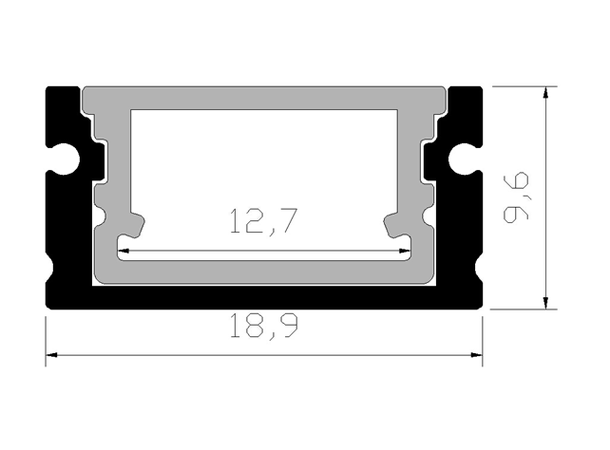 SBL Aluprofil  19,6x18,9mm, IP65 Med melkehvitt deksel. Endestykker inkl.